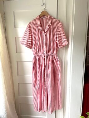 Vintage Lands' End Red and White Striped Shirt Dress